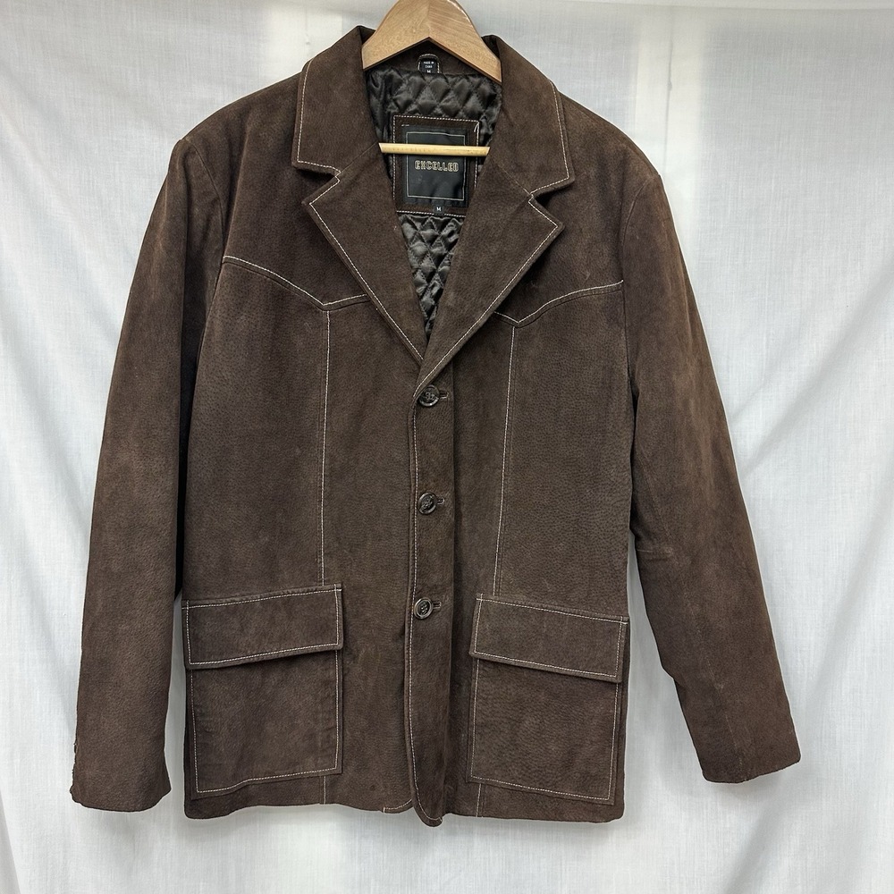 Vintage Excelled Men's M Natural Heavy Suede Leather Jacket Western Dark Brown